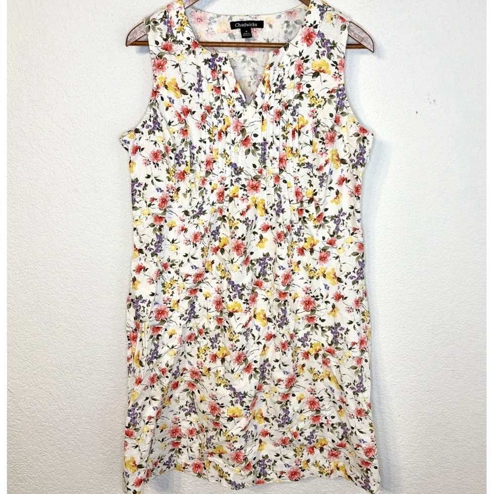 Vintage Chadwick's Linen Blend Floral Old Money Vacay Resort Dress Size Med - Picture 1 of 7